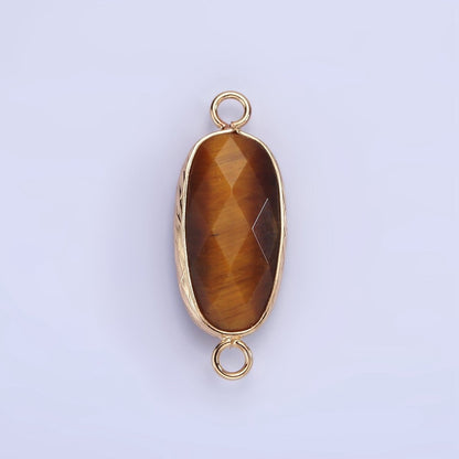 14K Gold Filled 29.2mm Natural Gemstone Oval Multifaceted Charm Connector | G014 - G022