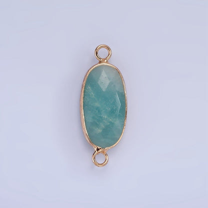14K Gold Filled 29.2mm Natural Gemstone Oval Multifaceted Charm Connector | G014 - G022