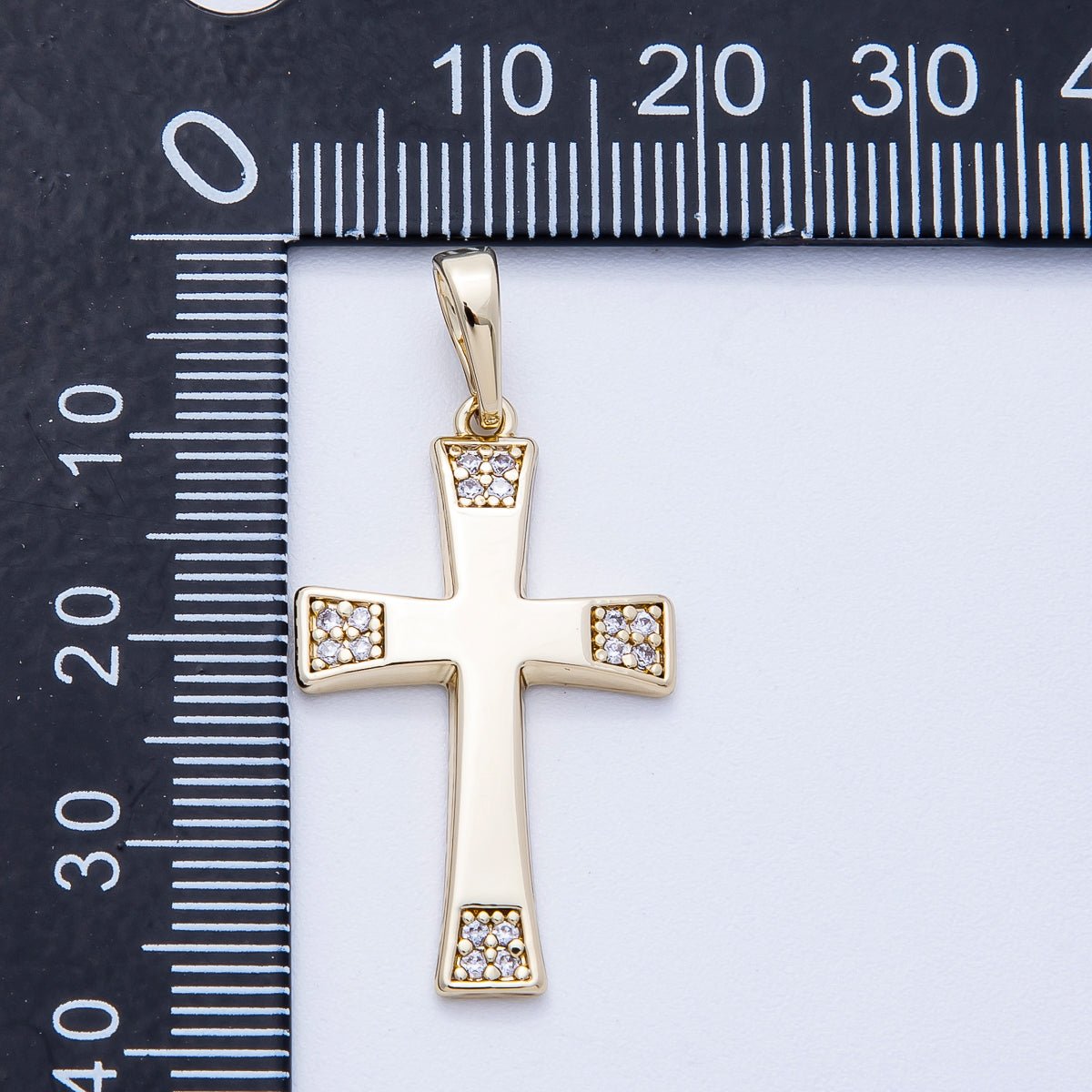 14K Gold Filled 29mm Micro Paved CZ Passion Cross Pendant | Charms-00352