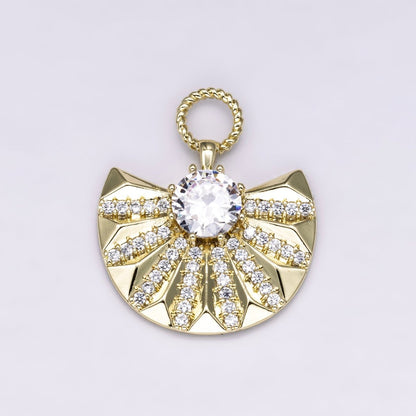14K Gold Filled 29mm Micro Paved CZ Sunburst Fan Drop Pendant | Charms-00486