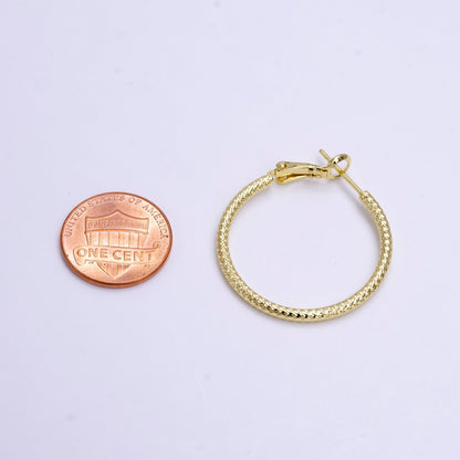 14K Gold Filled 30mm, 35mm Round Rhombus Textured Hinge Hoop Earrings | AE081 AE082