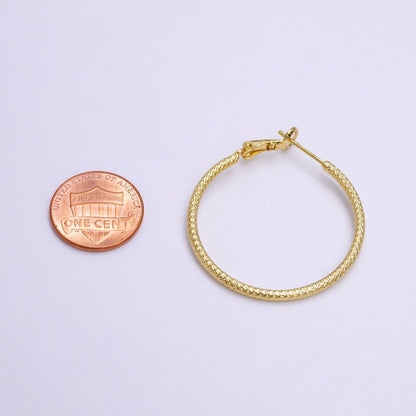 14K Gold Filled 30mm, 35mm Round Rhombus Textured Hinge Hoop Earrings | AE081 AE082