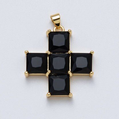 14K Gold Filled 30mm Black, Clear CZ Baguette Square Religious Cross Pendant | Charms-00065 Charms-00066