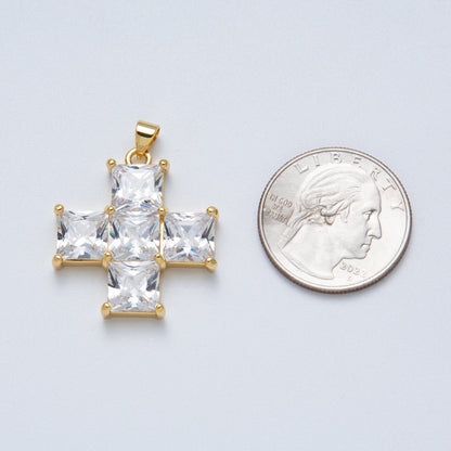 14K Gold Filled 30mm Black, Clear CZ Baguette Square Religious Cross Pendant | Charms-00065 Charms-00066