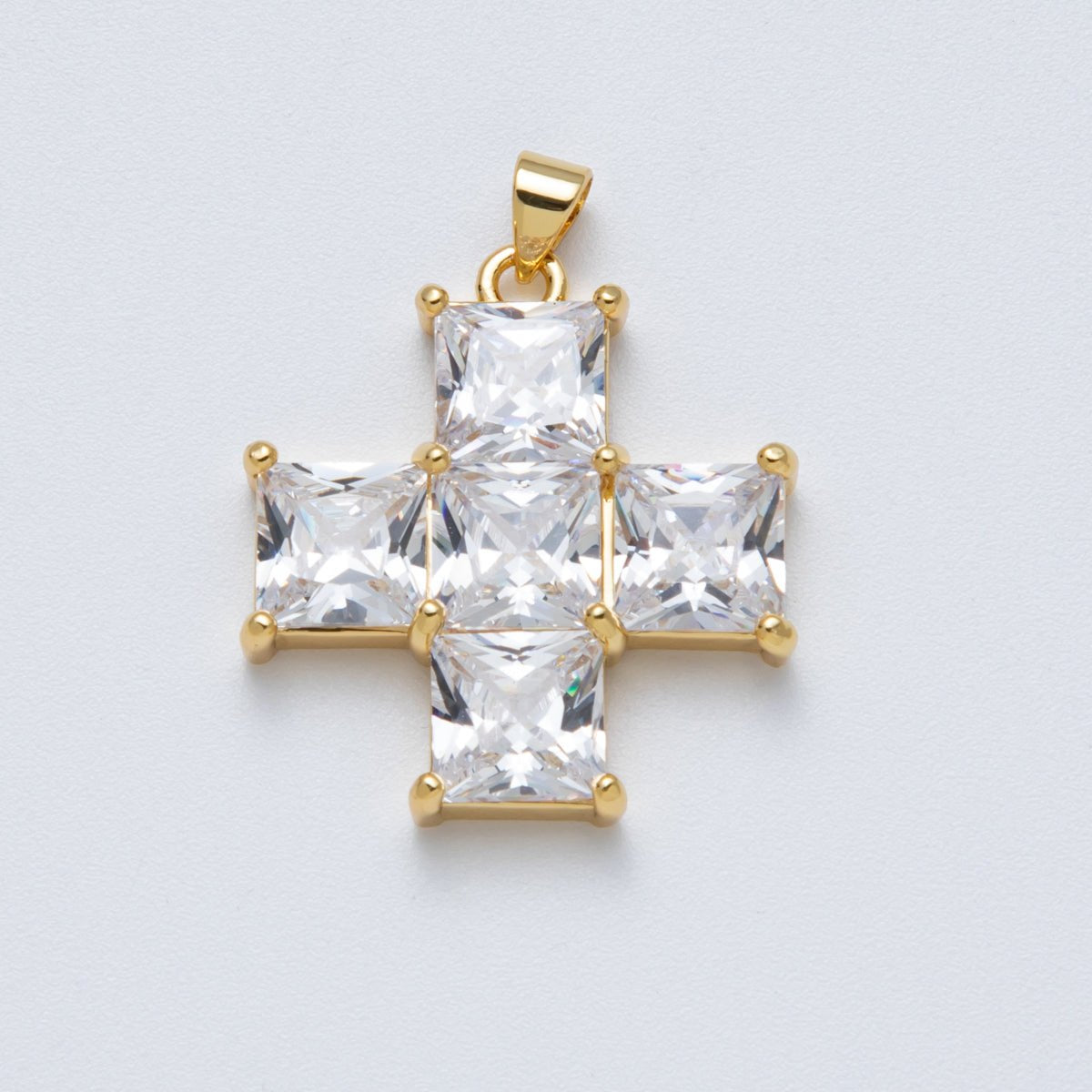 14K Gold Filled 30mm Black, Clear CZ Baguette Square Religious Cross Pendant | Charms-00065 Charms-00066