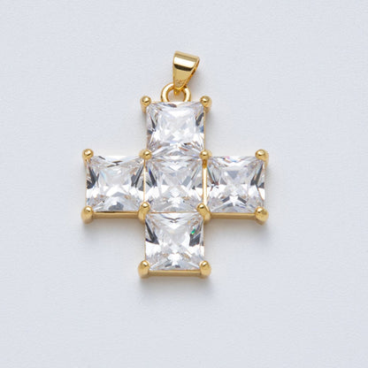 14K Gold Filled 30mm Black, Clear CZ Baguette Square Religious Cross Pendant | Charms-00065 Charms-00066