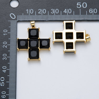 14K Gold Filled 30mm Black, Clear CZ Baguette Square Religious Cross Pendant | Charms-00065 Charms-00066