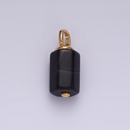 14K Gold Filled 30mm Black Onyx Multifaceted Tube Minimalist Pendant | N1989