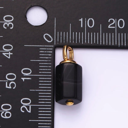 14K Gold Filled 30mm Black Onyx Multifaceted Tube Minimalist Pendant | N1989