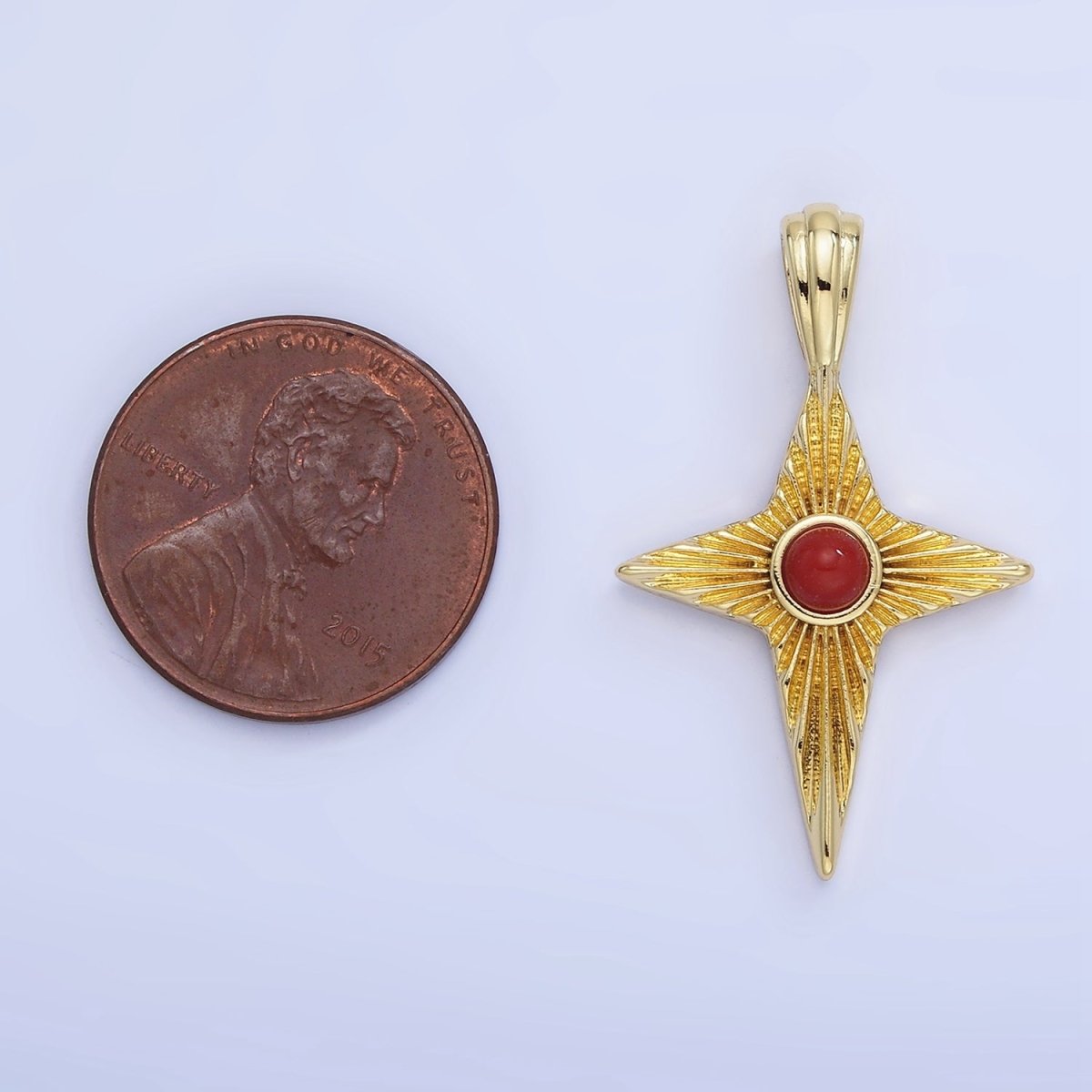 14K Gold Filled 30mm Carnelian Celestial Sunburst North Star Pendant | AA1247