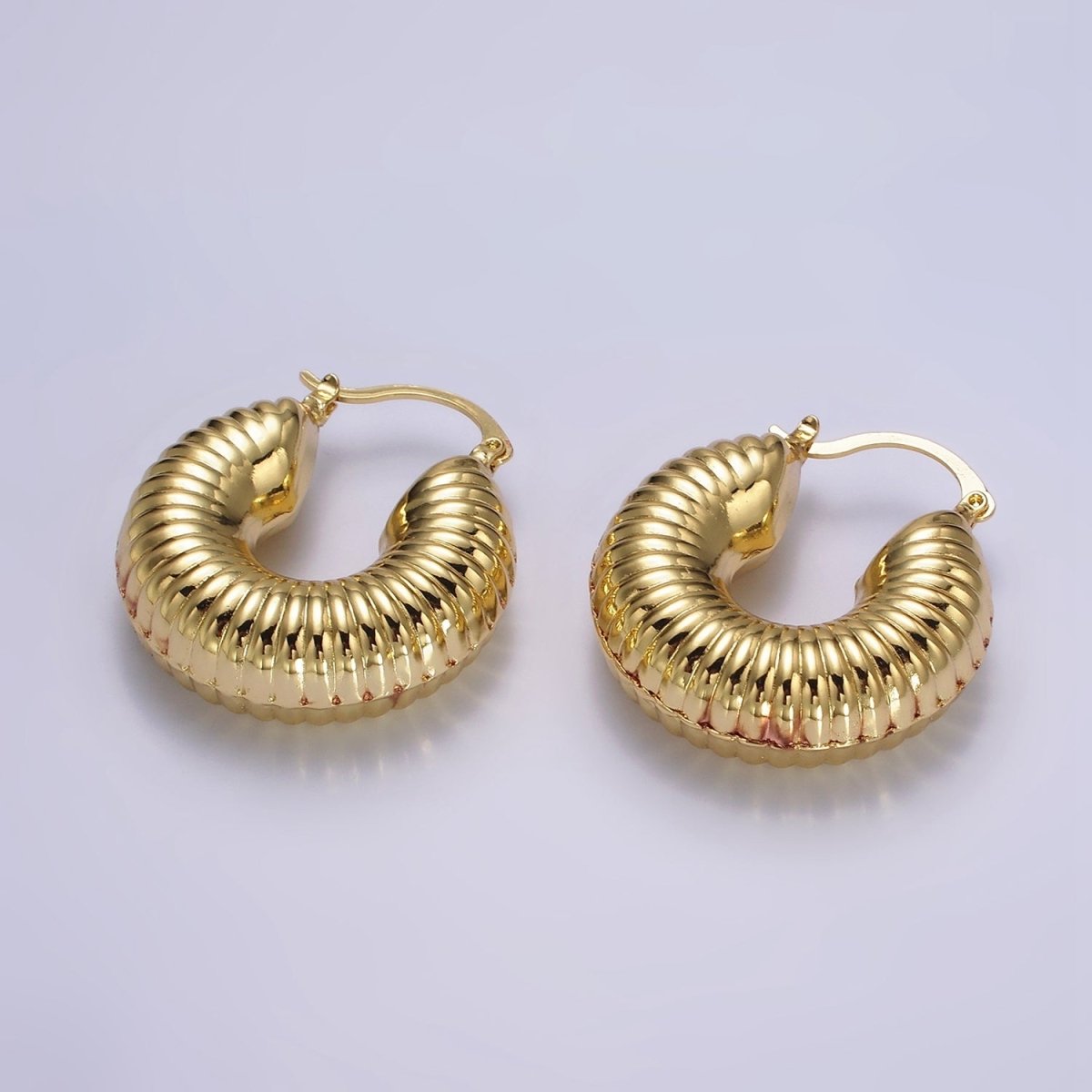 14K Gold Filled 30mm Chubby Croissant Hoop Latch Earrings in Gold &amp; Silver | AE092 AE093