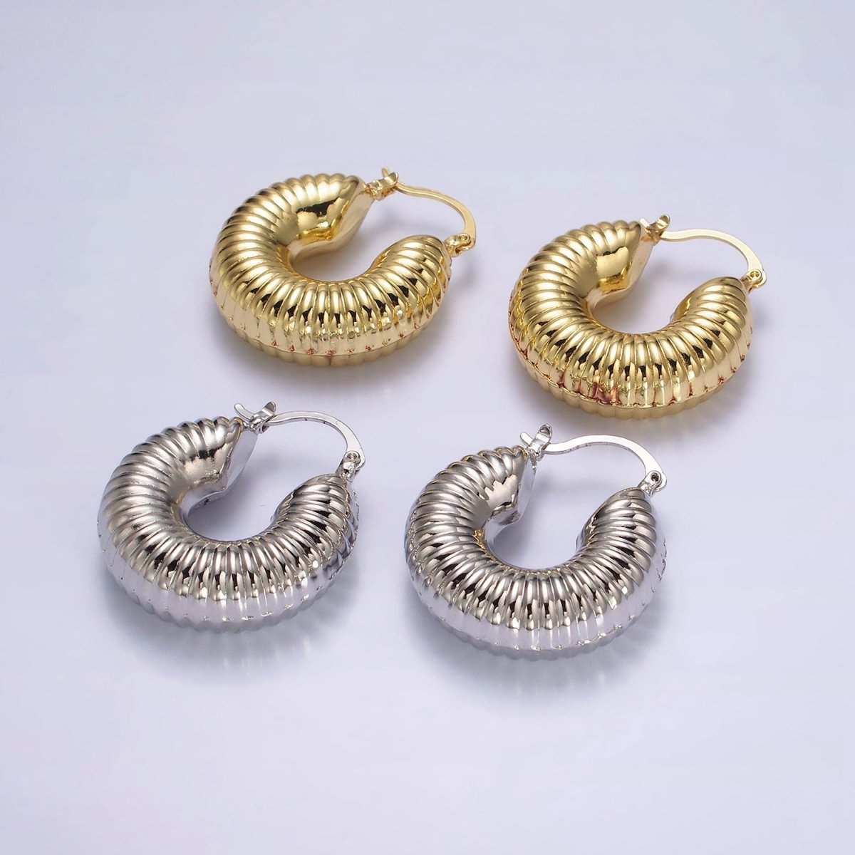 14K Gold Filled 30mm Chubby Croissant Hoop Latch Earrings in Gold &amp; Silver | AE092 AE093