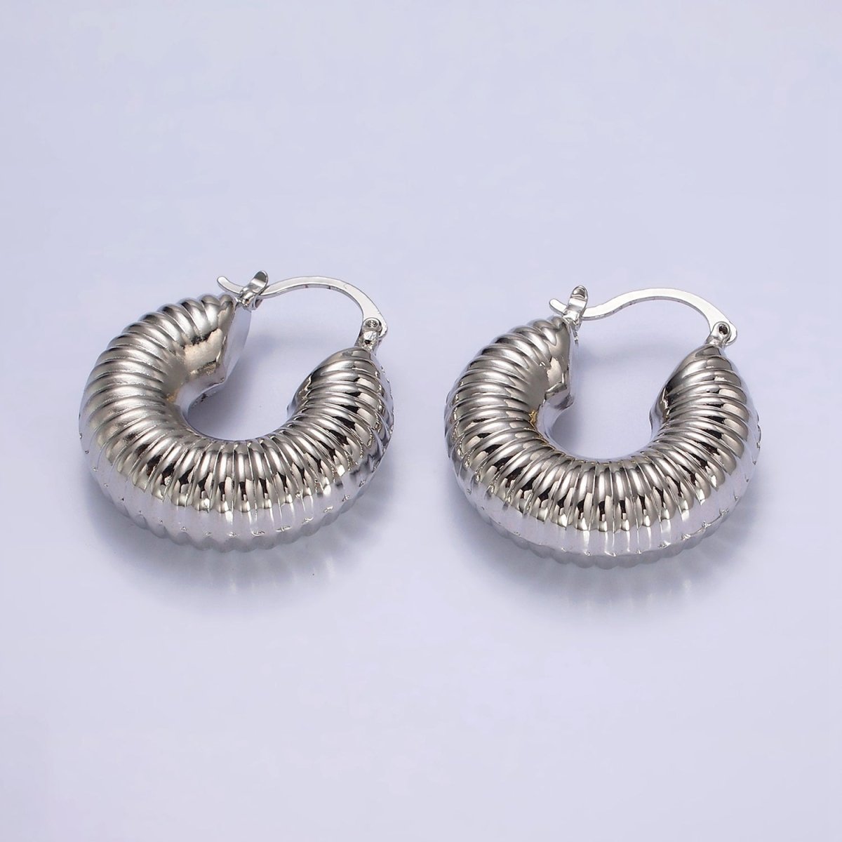 14K Gold Filled 30mm Chubby Croissant Hoop Latch Earrings in Gold &amp; Silver | AE092 AE093