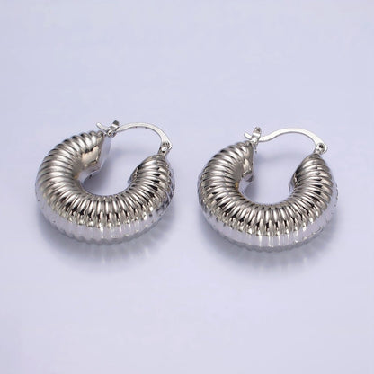 14K Gold Filled 30mm Chubby Croissant Hoop Latch Earrings in Gold &amp; Silver | AE092 AE093