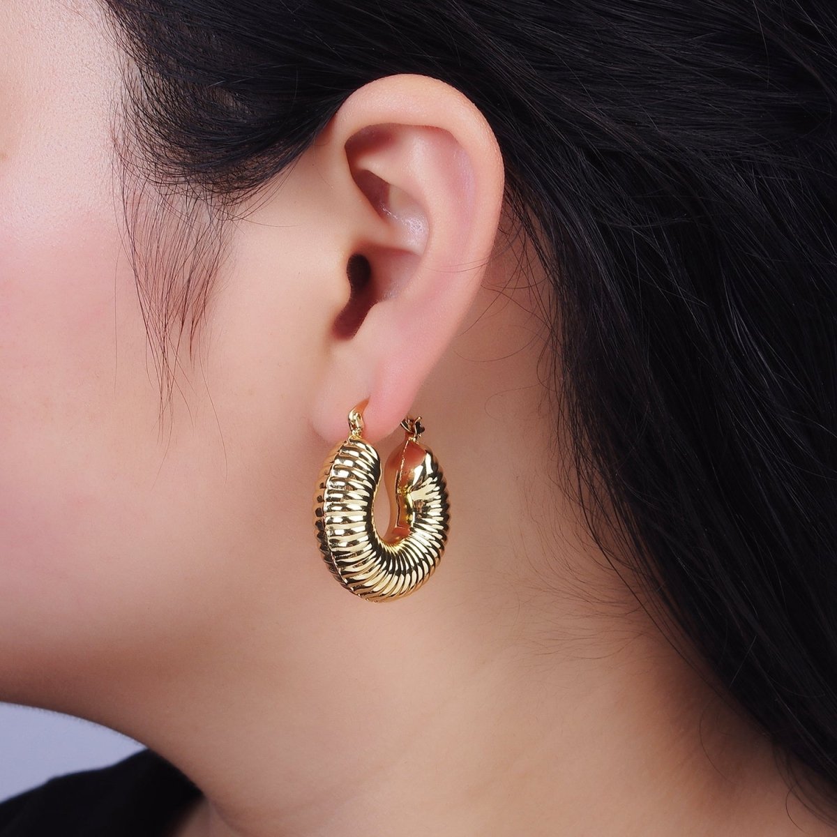14K Gold Filled 30mm Chubby Croissant Hoop Latch Earrings in Gold &amp; Silver | AE092 AE093