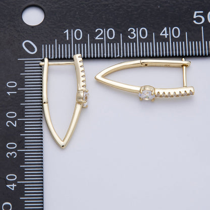 14K Gold Filled 30mm Clear CZ Micro Paved Navette Hoop Earrings | Earrings-00135