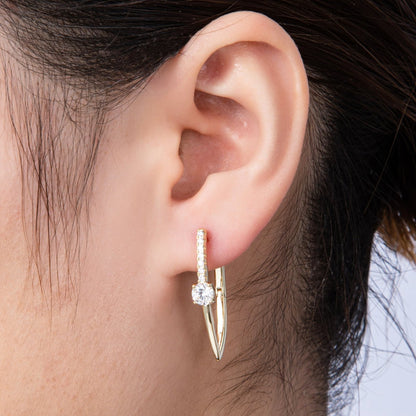 14K Gold Filled 30mm Clear CZ Micro Paved Navette Hoop Earrings | Earrings-00135