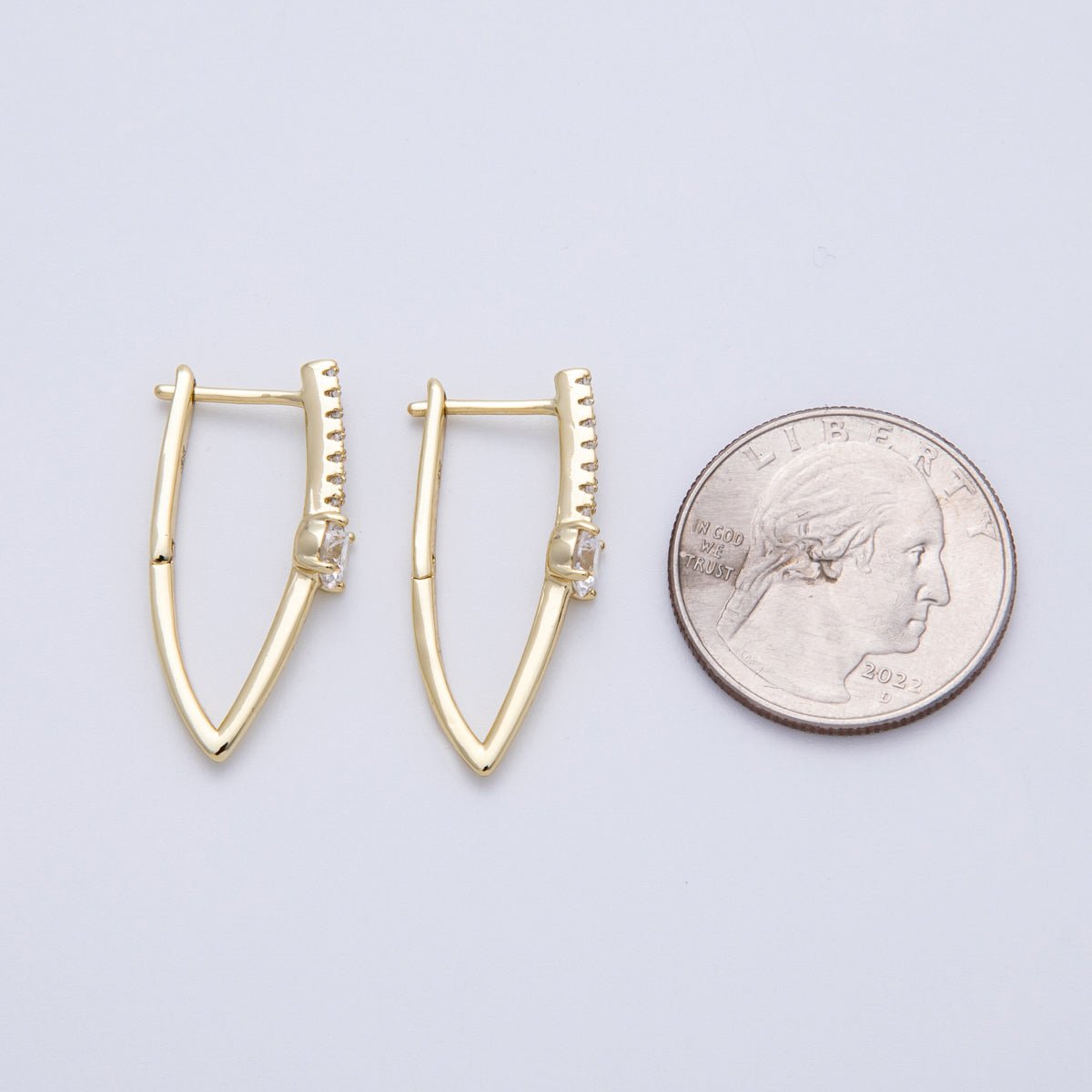 14K Gold Filled 30mm Clear CZ Micro Paved Navette Hoop Earrings | Earrings-00135