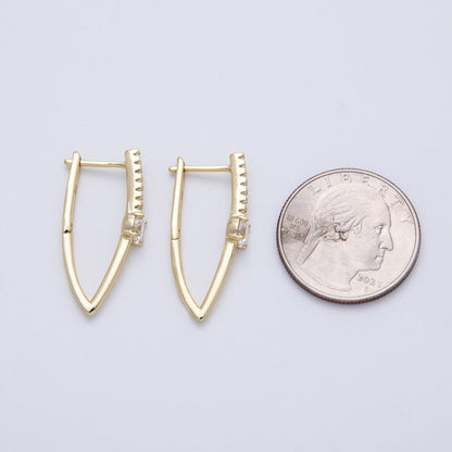 14K Gold Filled 30mm Clear CZ Micro Paved Navette Hoop Earrings | Earrings-00135