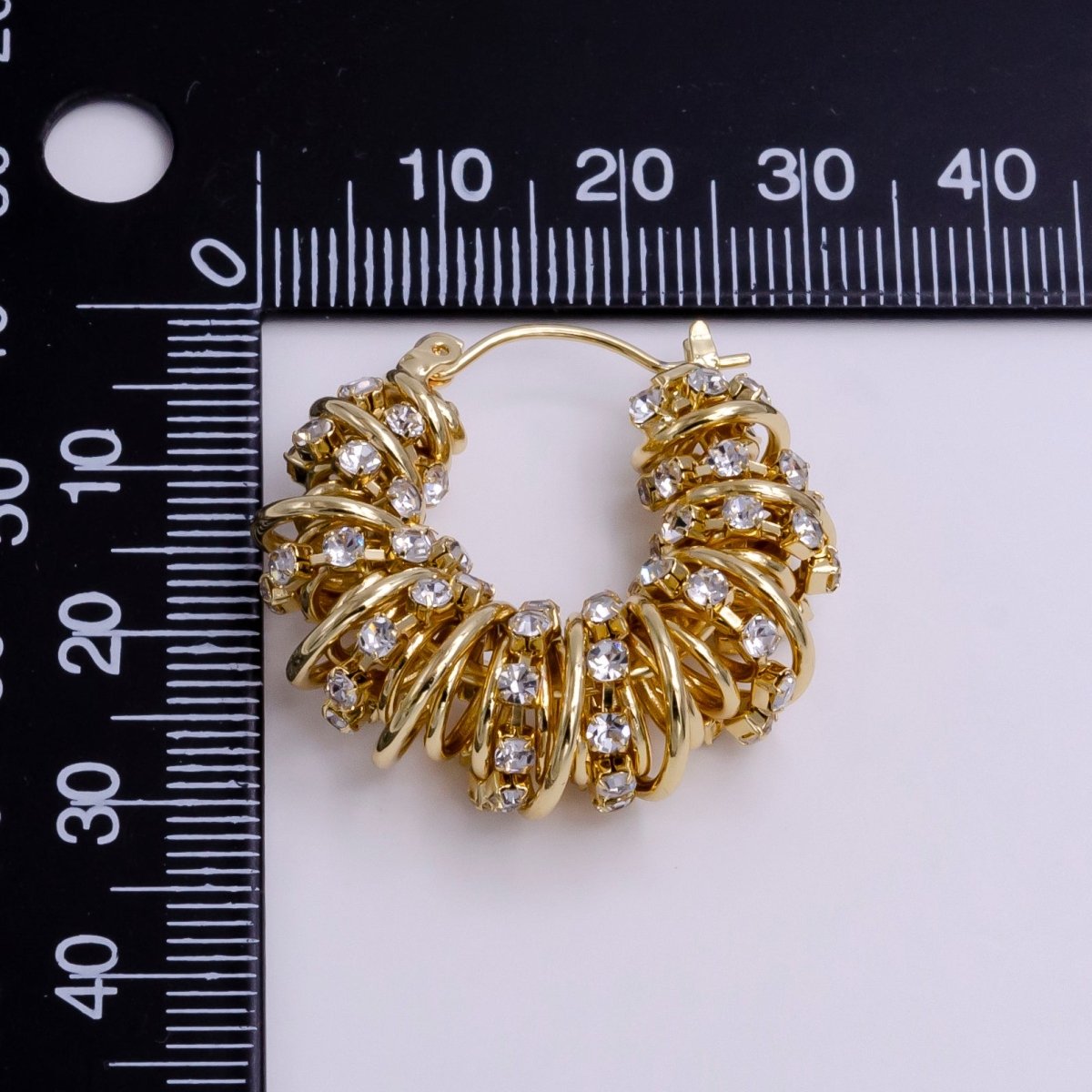 14K Gold Filled 30mm Clear CZ Multiple Spiral Band Latch Earrings in Gold &amp; Silver | AE554 AE555
