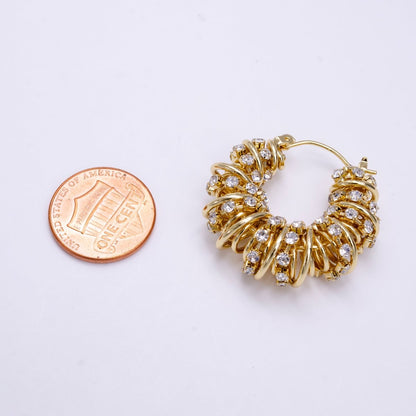 14K Gold Filled 30mm Clear CZ Multiple Spiral Band Latch Earrings in Gold &amp; Silver | AE554 AE555