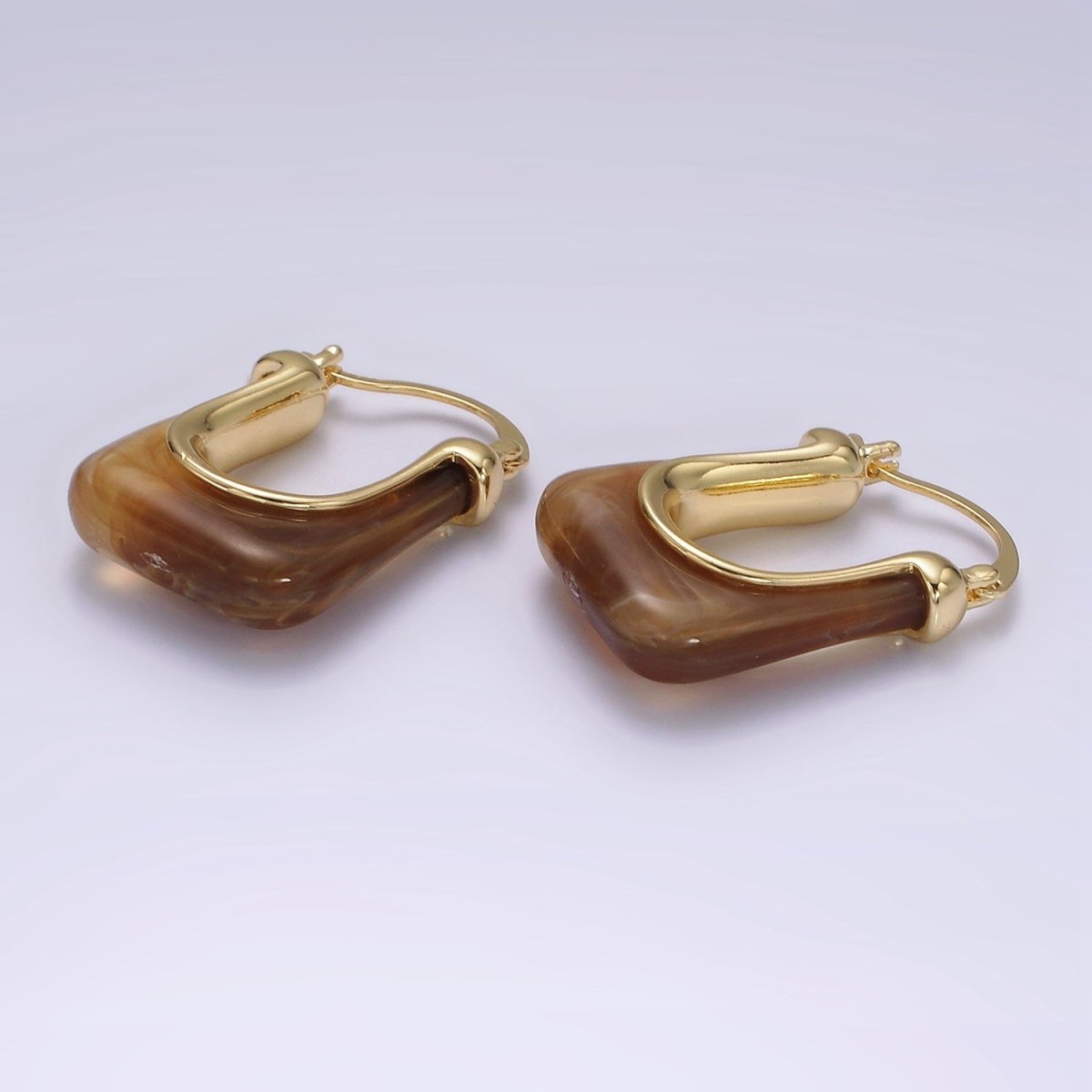 14K Gold Filled 30mm Clear, Grey, Cream, Mint, Brown, Green Resin U-Shaped Rectangular Latch Hoop Earrings | AE159 AE160 AE176 AE367 AE368 AE373