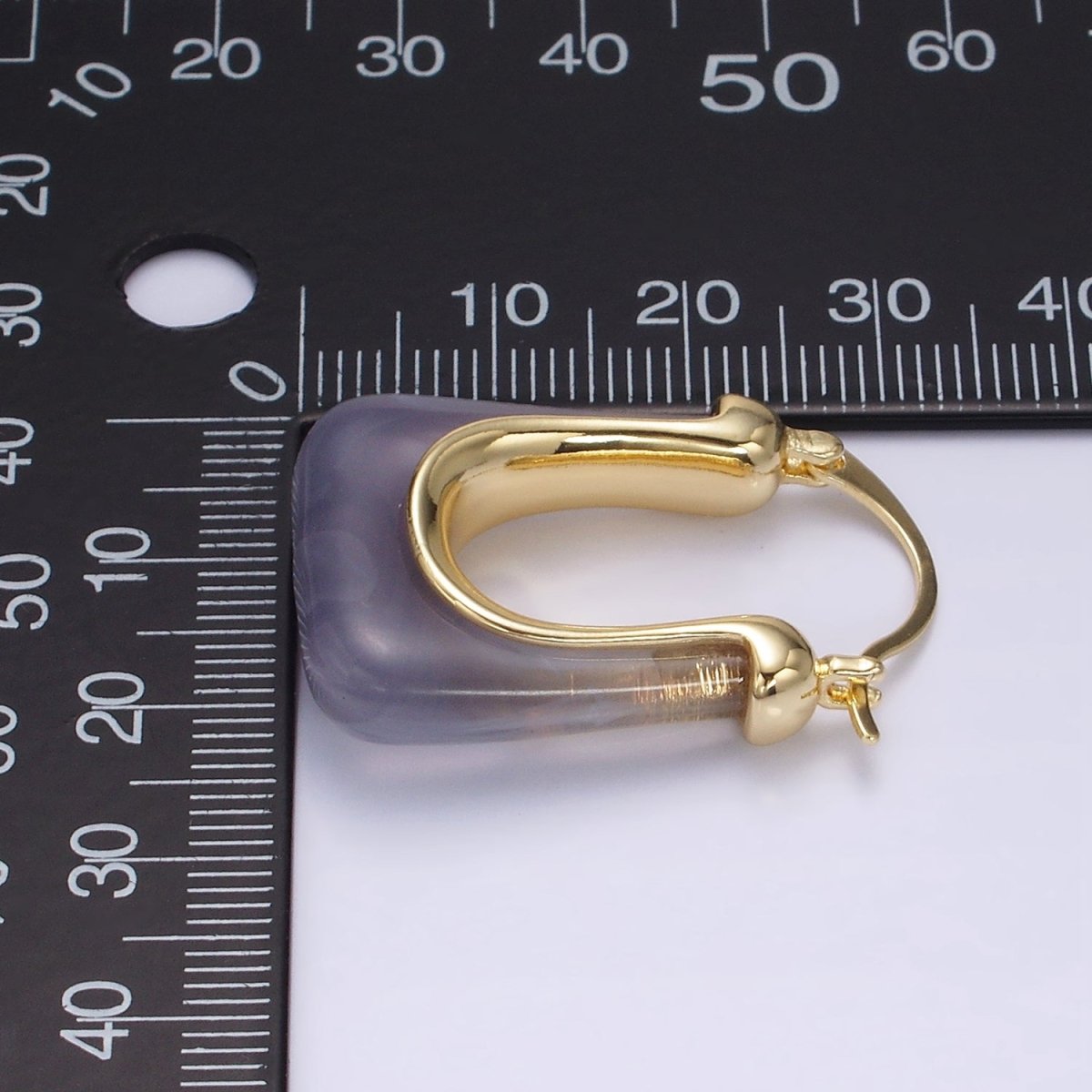 14K Gold Filled 30mm Clear, Grey, Cream, Mint, Brown, Green Resin U-Shaped Rectangular Latch Hoop Earrings | AE159 AE160 AE176 AE367 AE368 AE373