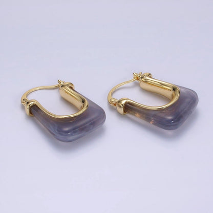 14K Gold Filled 30mm Clear, Grey, Cream, Mint, Brown, Green Resin U-Shaped Rectangular Latch Hoop Earrings | AE159 AE160 AE176 AE367 AE368 AE373