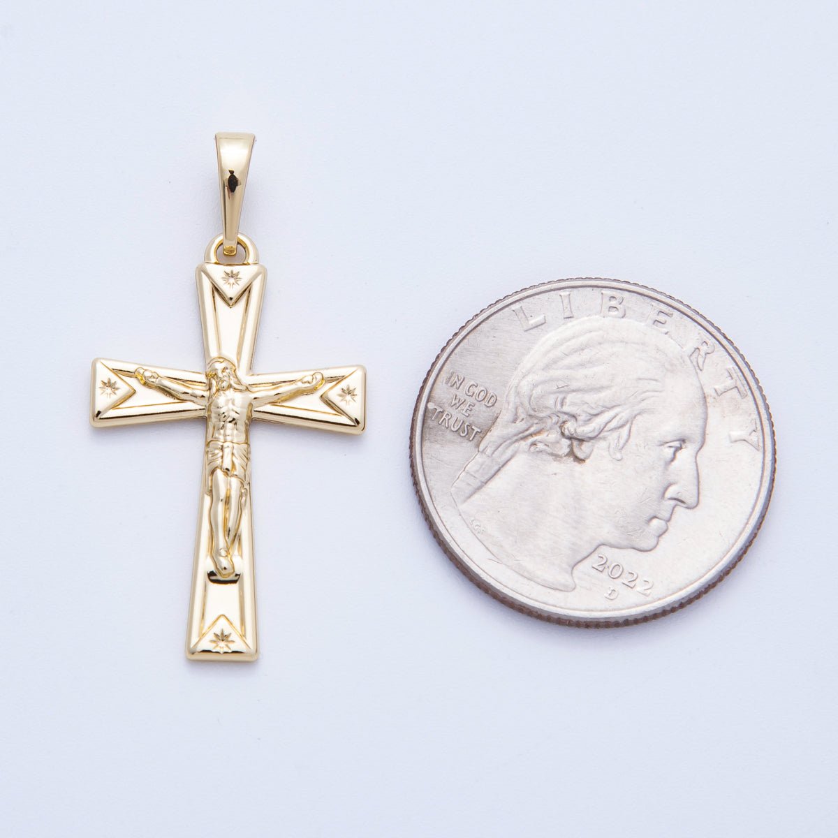 14K Gold Filled 30mm Crucifix Star Passion Cross Religious Pendant | Charms-00214