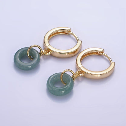 14K Gold Filled 30mm Green Jade Donut Huggie Drop Earrings | AE516