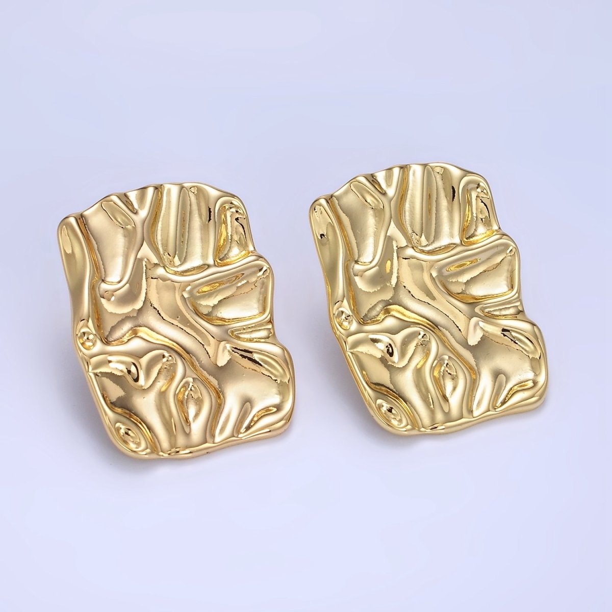 14K Gold Filled 30mm Hammered Foil Rectangular Bar Stud Earrings in Gold &amp;Silver | P474 P475