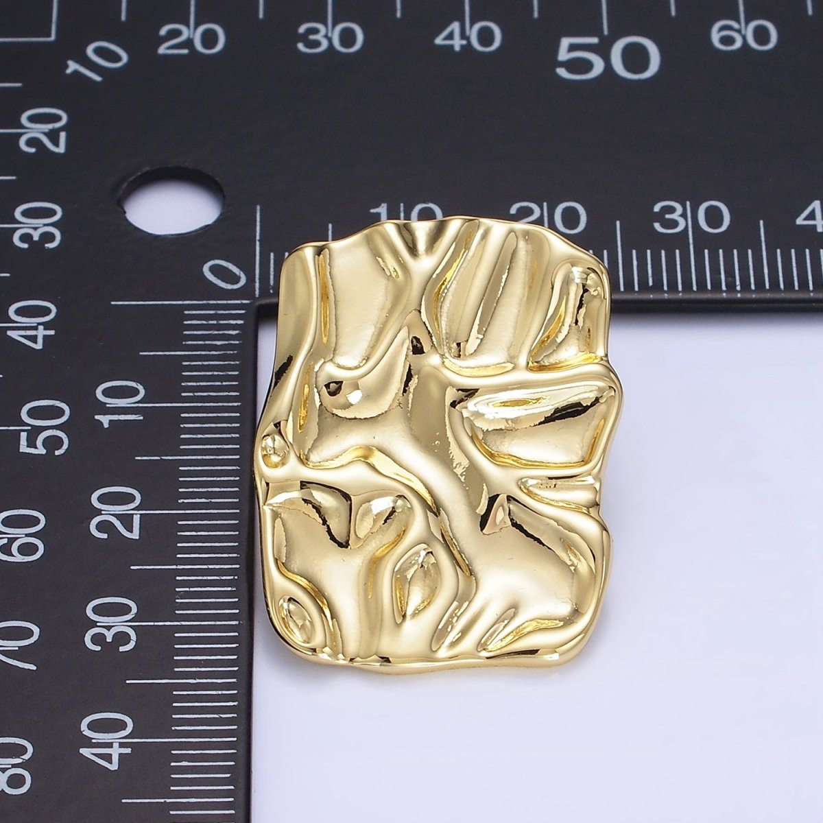 14K Gold Filled 30mm Hammered Foil Rectangular Bar Stud Earrings in Gold &amp;Silver | P474 P475
