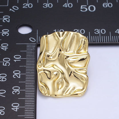 14K Gold Filled 30mm Hammered Foil Rectangular Bar Stud Earrings in Gold &amp;Silver | P474 P475