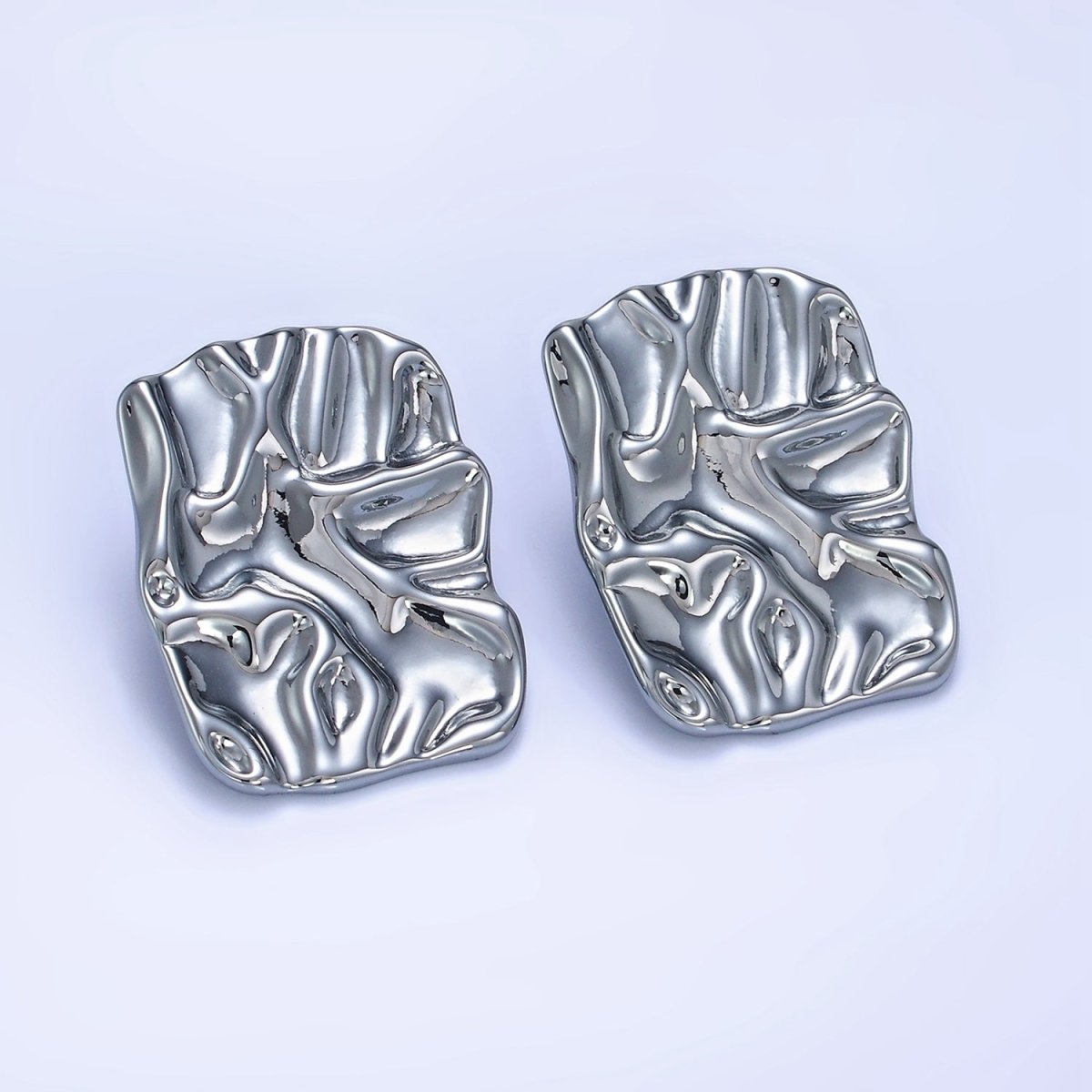 14K Gold Filled 30mm Hammered Foil Rectangular Bar Stud Earrings in Gold &amp;Silver | P474 P475