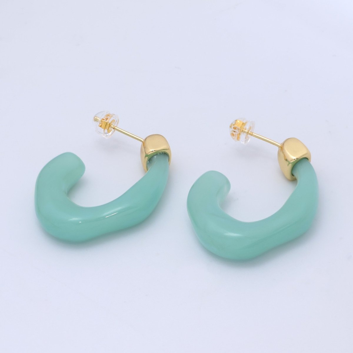 14K Gold Filled 30mm J-Shaped Resin Hoop Earrings | AE161 - AE167