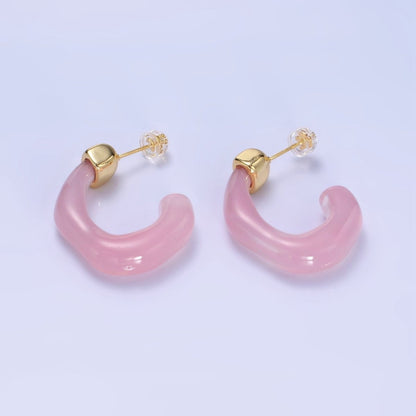 14K Gold Filled 30mm J-Shaped Resin Hoop Earrings | AE161 - AE167