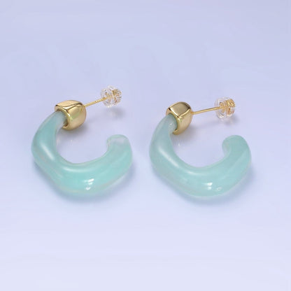 14K Gold Filled 30mm J-Shaped Resin Hoop Earrings | AE161 - AE167