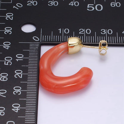 14K Gold Filled 30mm J-Shaped Resin Hoop Earrings | AE161 - AE167