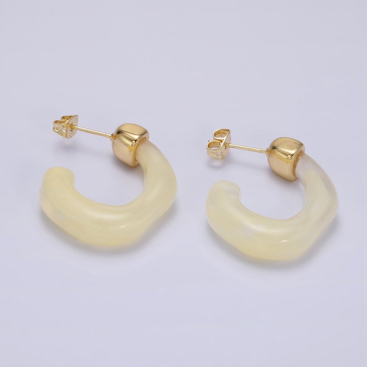 14K Gold Filled 30mm J-Shaped Resin Hoop Earrings | AE161 - AE167