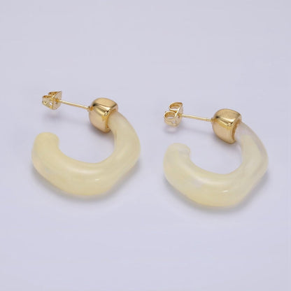 14K Gold Filled 30mm J-Shaped Resin Hoop Earrings | AE161 - AE167