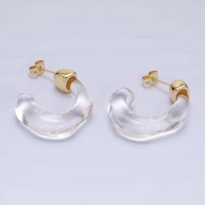 14K Gold Filled 30mm J-Shaped Resin Hoop Earrings | AE161 - AE167