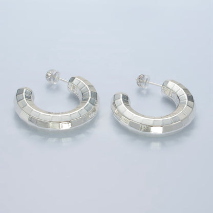 30mm Lightweight Multifaceted C-Shaped Hoop Earrings in Gold &amp; Silver | AD675 AD676