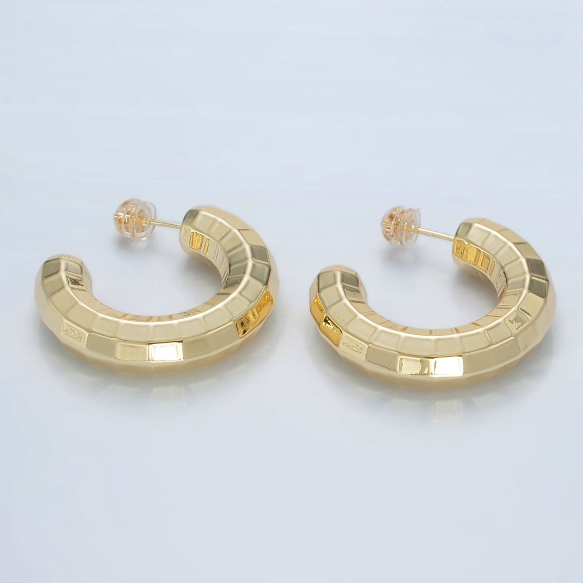 30mm Lightweight Multifaceted C-Shaped Hoop Earrings in Gold &amp; Silver | AD675 AD676