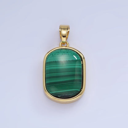 14K Gold Filled 30mm Malachite Gemstone Oblong Bezel Pendant | AA1237