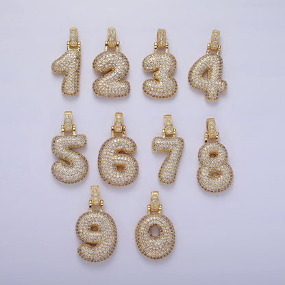14K Gold Filled 30mm Micro Paved Balloon Bubble Number Pendant | AA1321 - AA1325