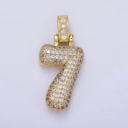 14K Gold Filled 30mm Micro Paved Balloon Bubble Number Pendant | AA1321 - AA1325
