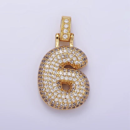 14K Gold Filled 30mm Micro Paved Balloon Bubble Number Pendant | AA1321 - AA1325