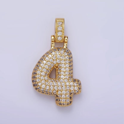 14K Gold Filled 30mm Micro Paved Balloon Bubble Number Pendant | AA1321 - AA1325
