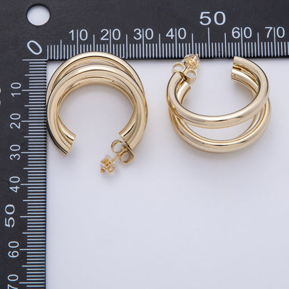 14K Gold Filled 30mm Minimalist Triple Band C-Shaped Hoop Earrings | Earrings-00136