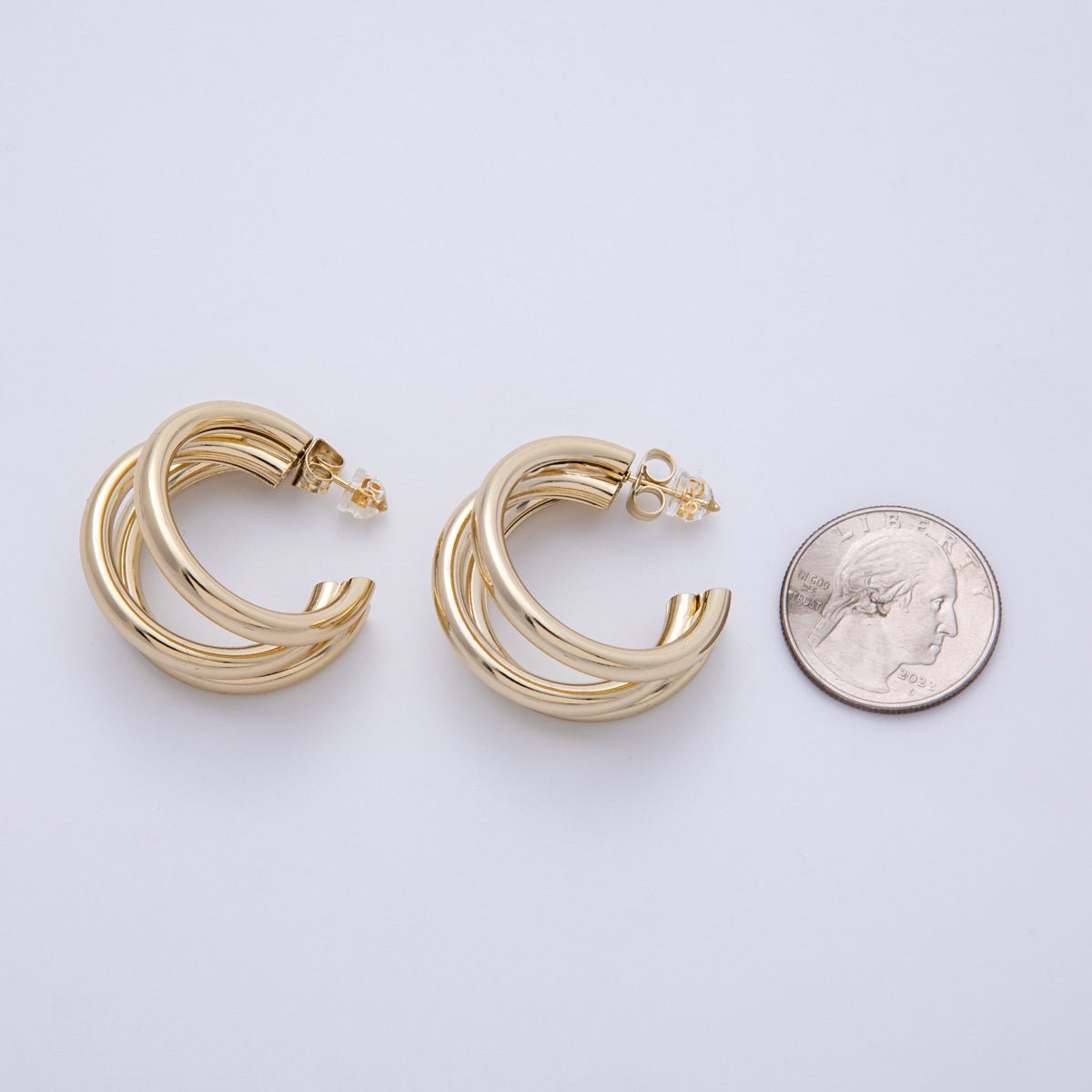 14K Gold Filled 30mm Minimalist Triple Band C-Shaped Hoop Earrings | Earrings-00136